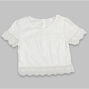 Hollister White Crochet Crop Top S | Boho Lace Fall Layering Blouse